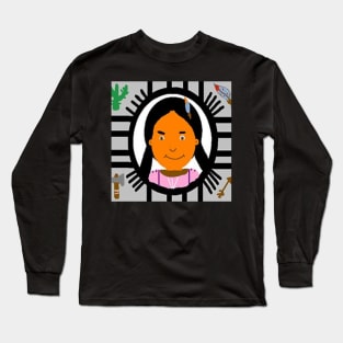 Native American Artwork Illustration on Black Background Long Sleeve T-Shirt